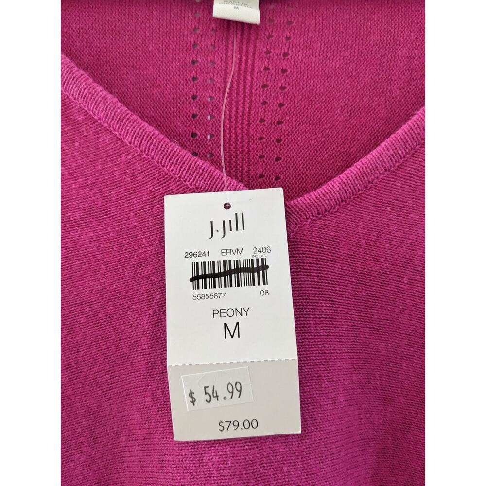 J Jill Jill Peony Pink Linen Rayon Vneck Knit Sweater Medium Lightweight New - Picture 2 of 7
